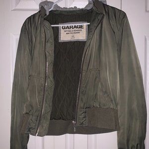 Cropped Army Green Bomber Jacket